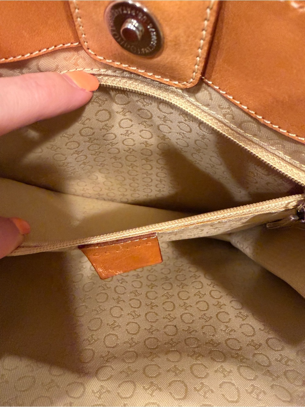 Celine Orange Suede Tote with Tan Leather Handles - Picture 10 of 12